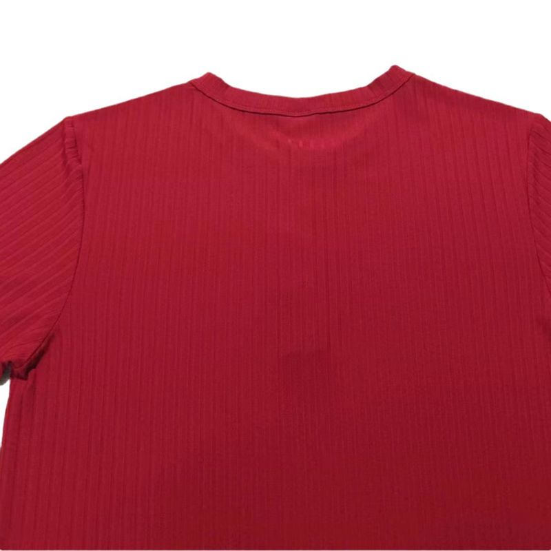 Abbigliamento da uomo T-shirt slim a maniche corte con scollo a V e bottoni casual in tinta unita_voghion.com