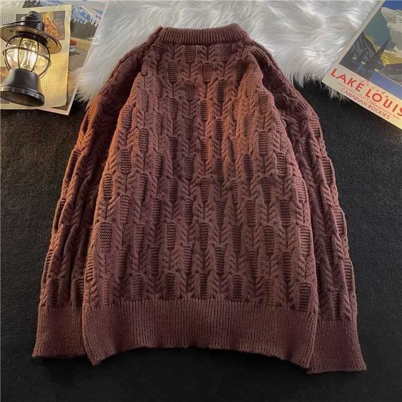New Men's Fried Dough Twists Sweater Men's Winter Retro Fashion Brand Pullover Knitwear Loose sweater Coat Fashion_voghion.com