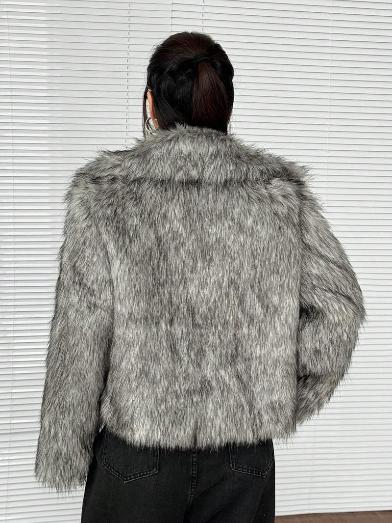 Women’s Faux Fox Fur Jacket – Trendy Winter Coat With Ombre Effect (S-XXL, Black/Tan/White, Plush Collar, Thickened Warmth,Machine Washable)_voghion.com
