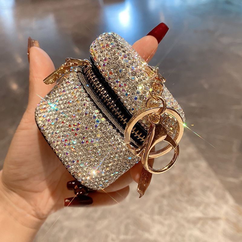 Diamond-encrusted New Earphone Keychain Pendant Mini Small Bag Portable Lipstick Protective Case_voghion.com