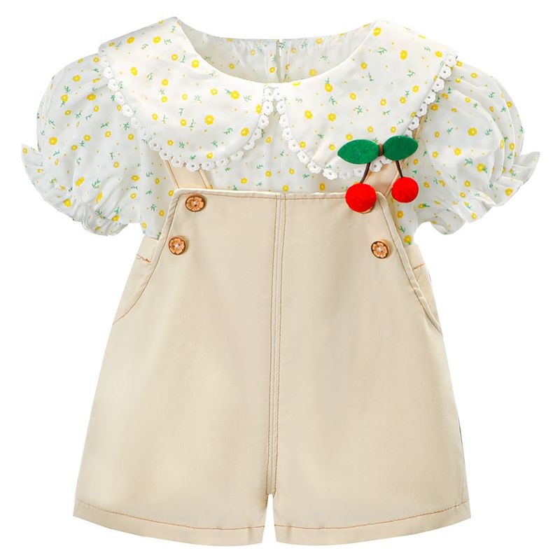 Barns sommar internetkändistjej 1-4 år gammal moderiktig och snygg kortärmad uppsättning, ryggsäckshorts för baby_voghion.com