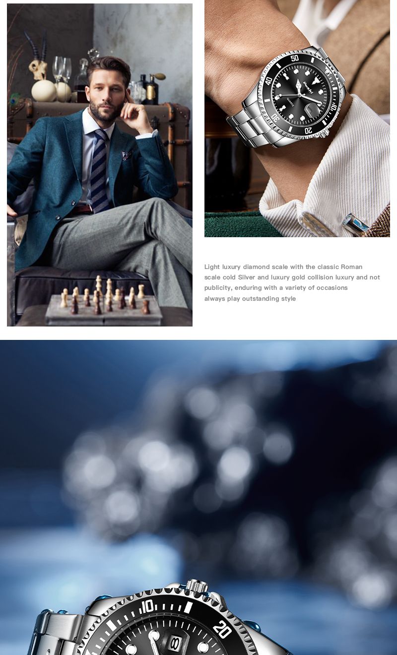 Orologio da polso da uomo al quarzo con cinturino in lega di lusso, alla moda, quadrante verde con data, cassa girevole, impermeabile_voghion.com