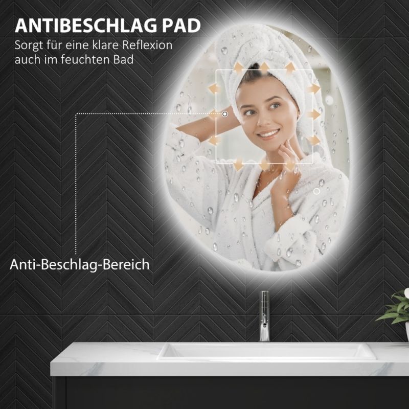 70 X 50 Cm Asymmetrischer Badspiegel Mit LED-Licht, Smart Touch Schalter, Anti-Beschlag-Funktion, Silver_voghion.com