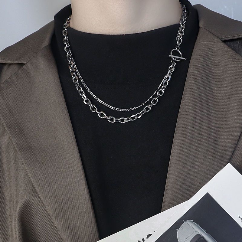 Necklace For Men Trendy Men's Personality Ins Non-Fading Titanium Steel Double Layer Clavicle High-End Simple Student_voghion.com