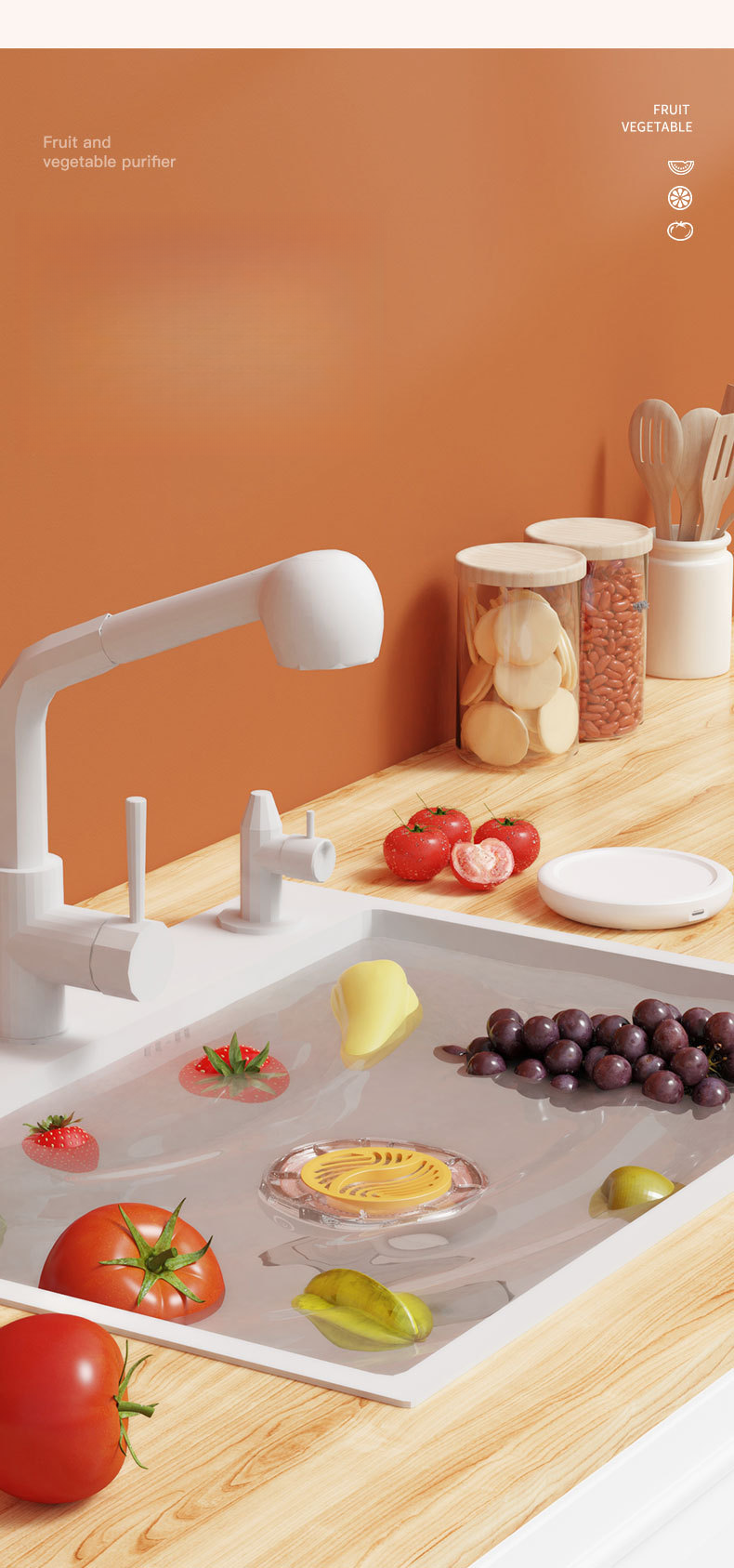 Purificador rotativo de frutas e vegetais, preservação de alimentos, esterilização sem fio, remoção de pesticidas, limpeza automática_voghion.com