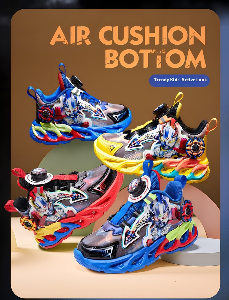 Children's New Leather Revoing Button Children's Sports Illuminated Casual Shoes, Running_voghion.com