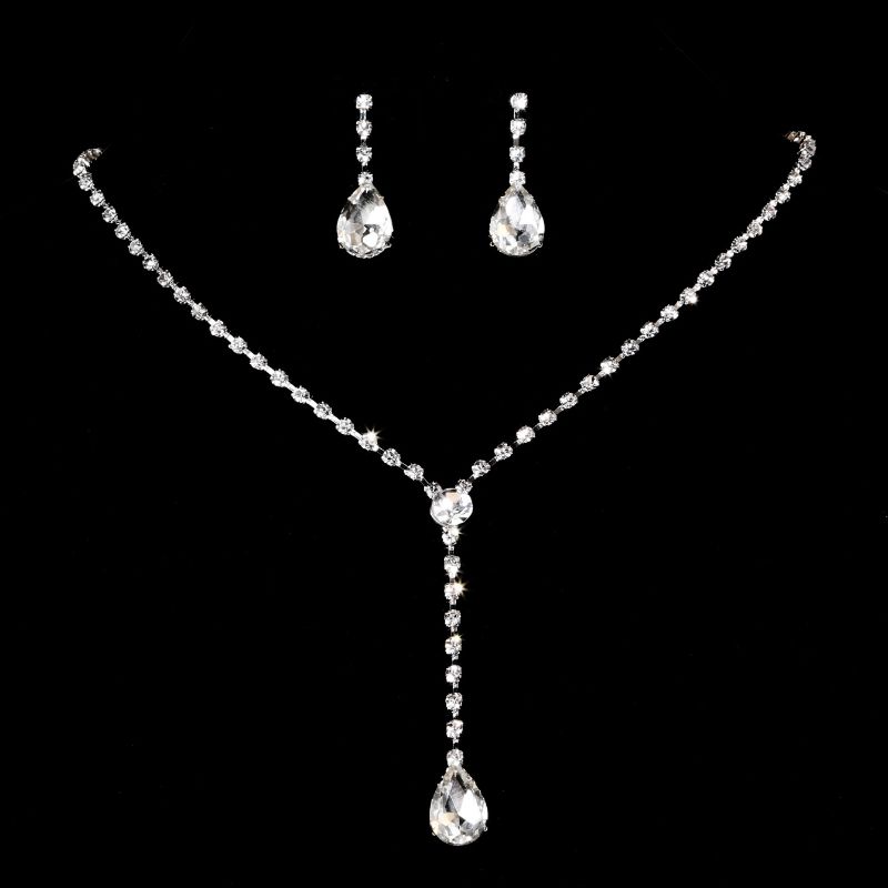 Luxus Kristall Braut Bijouen Set Strass Hochzäitskleed Banquet Zirkon Kette Halskette Ouerréng Sets Damen Accessoiren_voghion.com