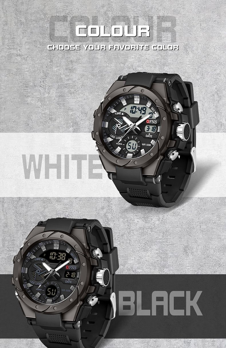 Men's Digital Sports Watch With Alarm, Night Light, Stopwatch, Waterproof 50M, Dual Display (Analog + Digital), Durable TPU Strap, Zinc Alloy Case_voghion.com