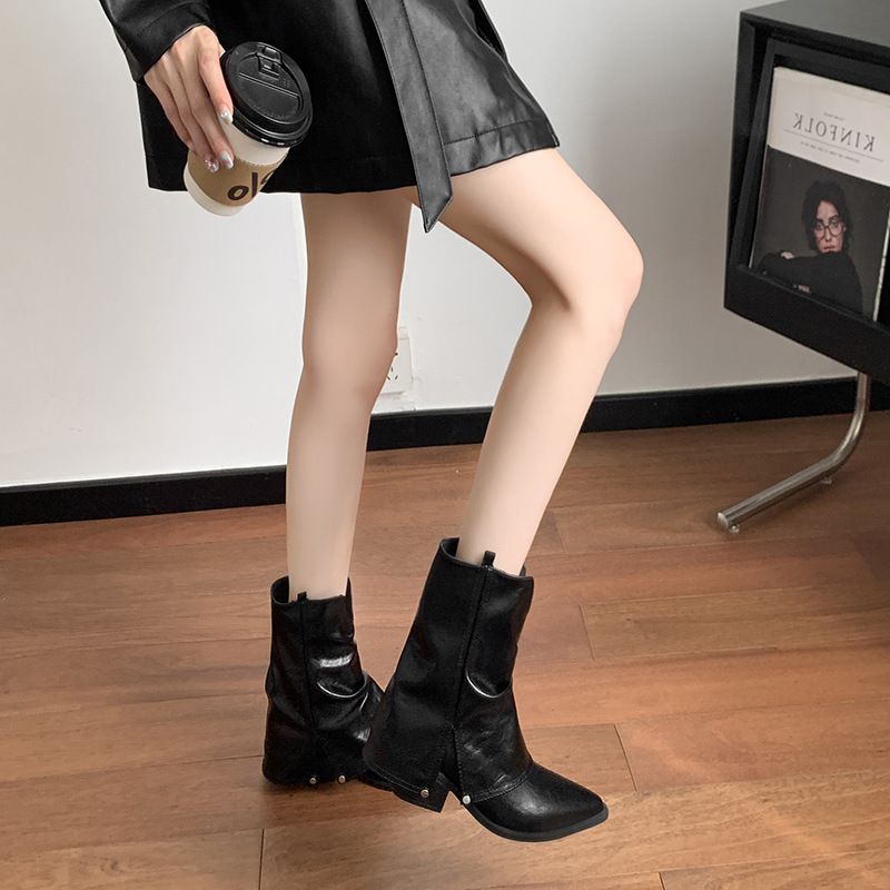 Bottes mi-mollet à bout pointu pour femmes, automne et hiver 2025, bottes fines à jambe en métal Spice Girls, confortables, légères, à la mode, exquises_voghion.com