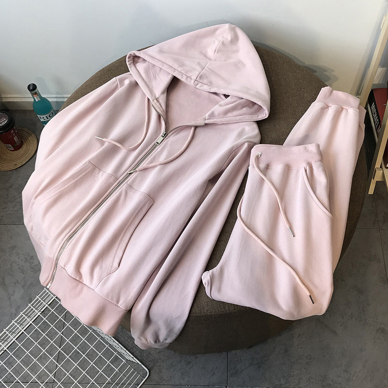 Women's Sweatshirt Spring Autumn Thin 2023 New Zipper Hoodie Two-Piece Loose Sports Casual Set With Jogger Pants_voghion.com