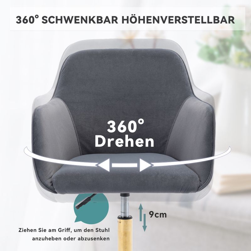 Neuer Höhenverstellbarer Drehstuhl Aus Samtstoff Für Das Büro Im Innenbereich Mit Goldenen Beinen, Grau_voghion.com