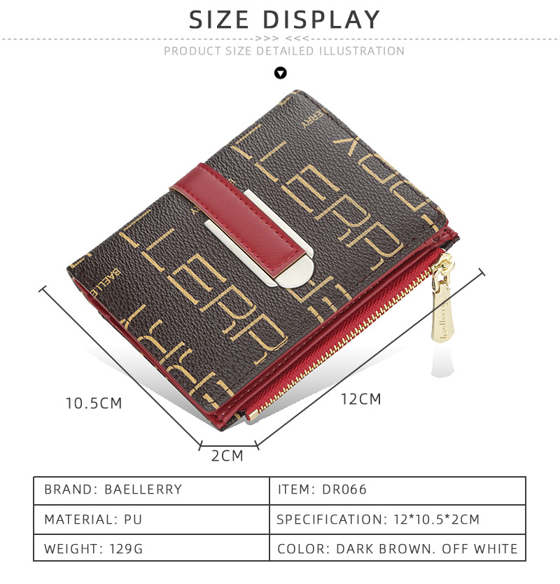 Baellerry Damen-Geldbörse im kurzen Stil, bedruckt, mehrere Kartenfächer, Münzgeldbörse mit Druckknopf, modischer Kartenhalter mit Reißverschluss für Frauen_voghion.com