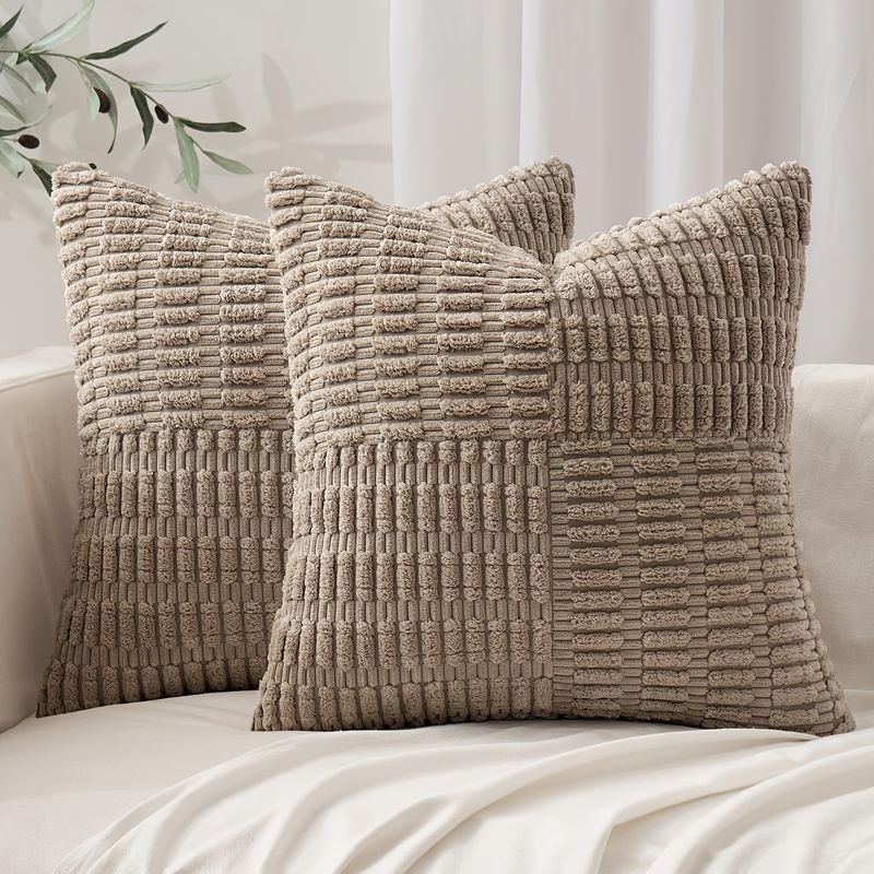 Set van 4 decoratieve corduroy kussenslopen, gestreepte kussenhoezen voor slaapbank woonkamer, zachte pluche kussenslopen, 40x40cm 45x45cm 50x50cm_voghion.com