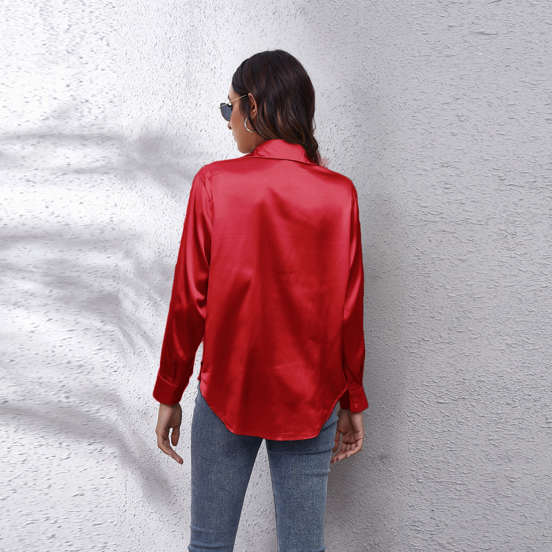 Women's clothing color D shirt satin silk imitation long sleeve shirt_voghion.com