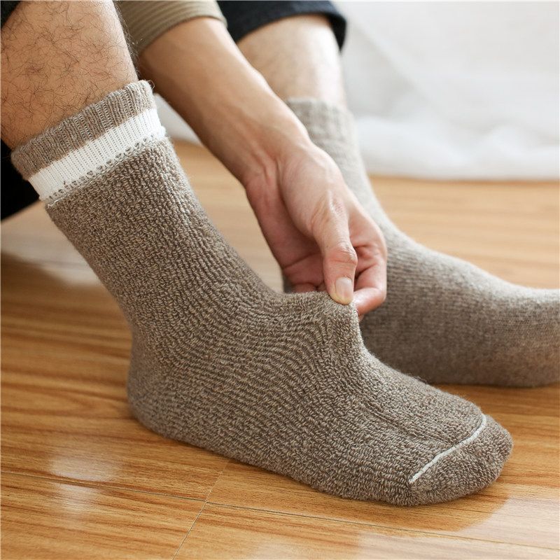 Șosete de lână Șosete de damă cu tub mediu, cu buclă caldă din fleece extra gros Șosete de lână extra groase din bumbac pentru bărbați_voghion.com