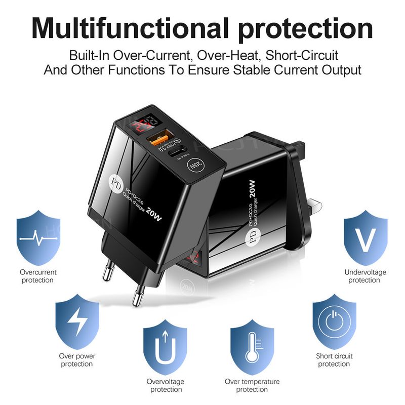 Mūzikas festivāls PD20W QC3.0USB+PD Type-C digitālā mobilā telefona lādētājs, galva, ātrās uzlādes adapteris_voghion.com