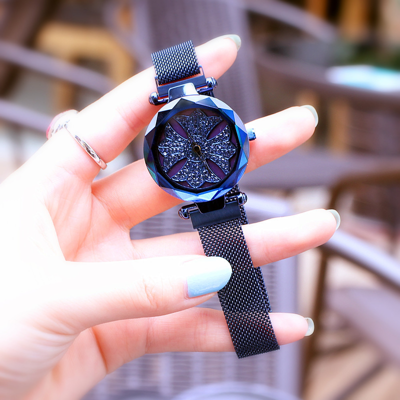 New Time Running Diamond Inlaid Fashion Trend Waterproof Magnetic Tape Women's Watch_voghion.com
