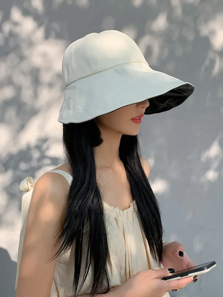 Cappello estivo da donna alla moda per il sole, tesa larga, protezione UV per il collo, cappelli da spiaggia, fiocco, cappelli da pescatore, pieghevoli, coda di cavallo, viaggio, Panama_voghion.com