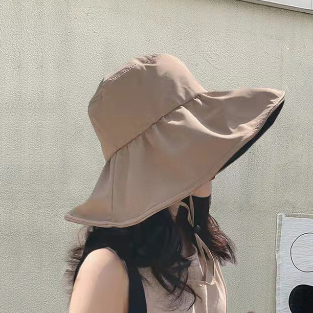 Cappello per protezione solare in gomma nera Cappello da pescatore con protezione UV pieghevole estivo a tesa larga da donna_voghion.com