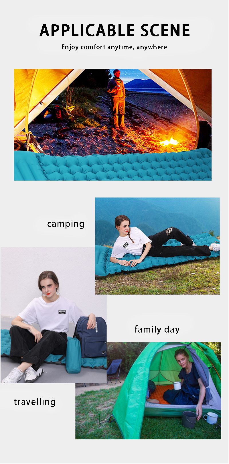 Ultralight Camp Pad with Pillow Lightweight Iatable & Compact Camping Air Mattress for Backpacking Hiking_voghion.com