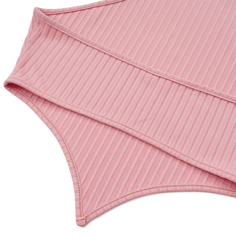 Set da donna in due pezzi casual con pantaloni a camicia senza maniche con collo appeso e ampia striscia in tinta unita_voghion.com