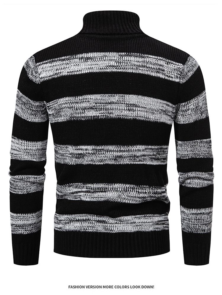 Hiver nouveau col haut rayure coupe ajustée pull tricots coréen jeunesse mode pull décontracté hommes_voghion.com