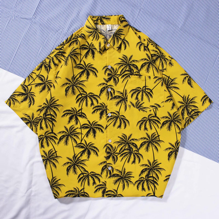 CT Sommer Trendy Casual Dünn Floral Digital Print Loose Fit Herren Kurzarm Strandhemd_voghion.com