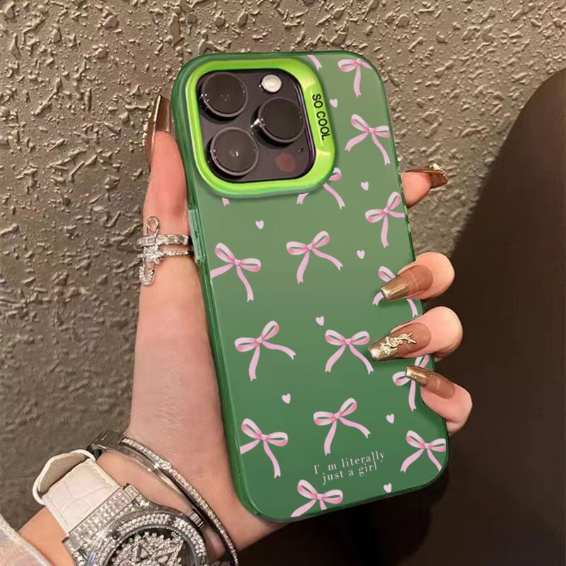 Coque de téléphone à motif cœur et nœud pour iPhone 16 Pro Max, 15, 14, 13, 12, 11, XS, X, XR, 7, 8 Plus, SE 2022, résistante aux chocs, rigide et mate_voghion.com
