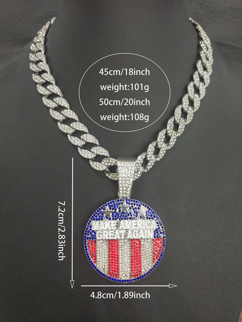 Collana da uomo in lega con lettere "Make America Create AGAIN" con marchio Round Drip Oil White_voghion.com