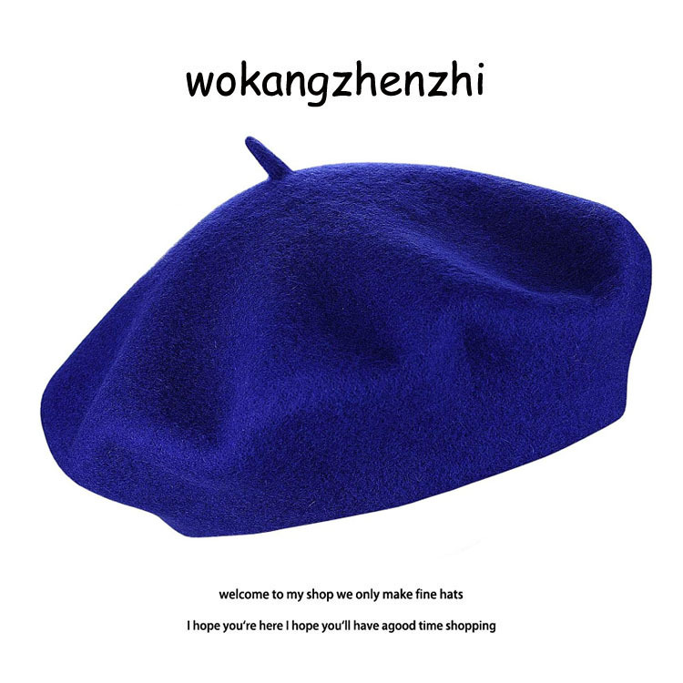 Wełniany beret damski Ishihara Satomi beret w tym samym stylu jesienno-zimowy wełniany beret retro niebieska czapka malarza_voghion.com