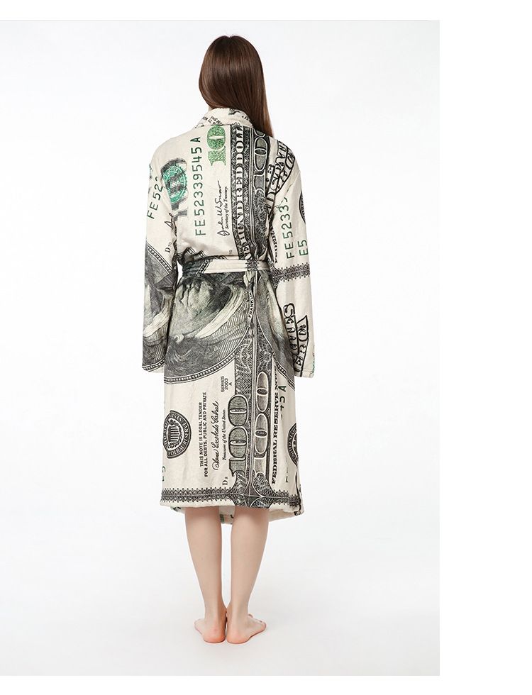 Women's dollar printed nightgown Couple hooded nightgown Flannel bathrobe personalized pajamas_voghion.com