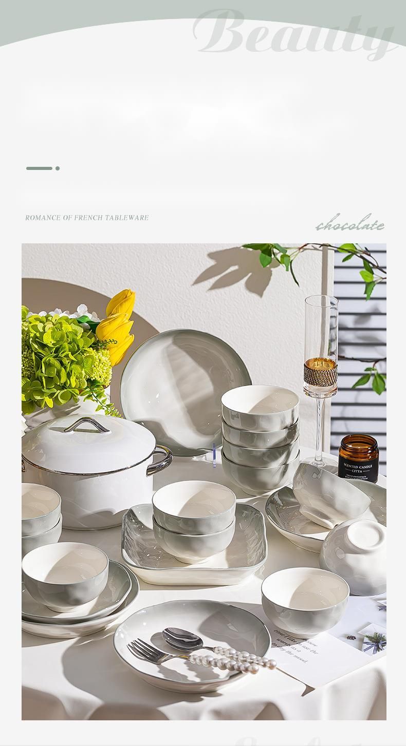 Keramik und einfache Farbverlauf grün verdickt Hochtemperatur Unterglasur Farbe Gemüse Teller Reis Schüssel komplettes Set_voghion.com