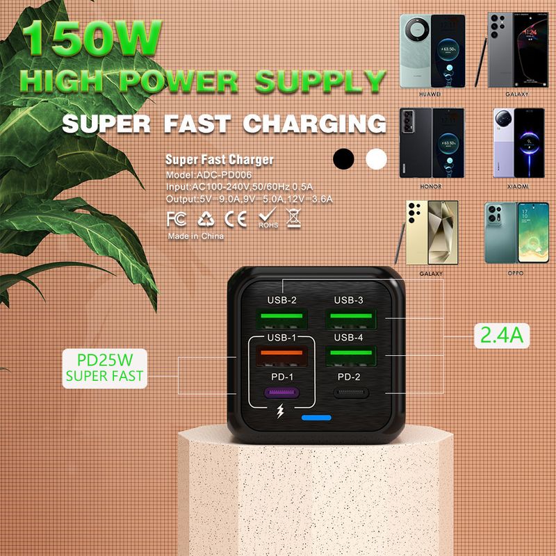 New 150W Full Protocol Super Fast Charging Multi-Port Charger Desktop Multi-Function Adapter_voghion.com