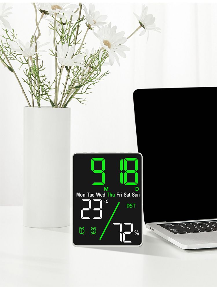 Moderna sveglia digitale con ampio display LED, monitor di temperatura e umidità, calendario e indicatore del giorno della settimana_voghion.com