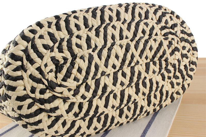 Borse da donna One Piece Drop Shipping Nuova borsa intrecciata in corda di paglia bicolore Borsa a tracolla alla moda per pendolari di grande capacità Borsa a secchiello con cestino di verdure_voghion.com