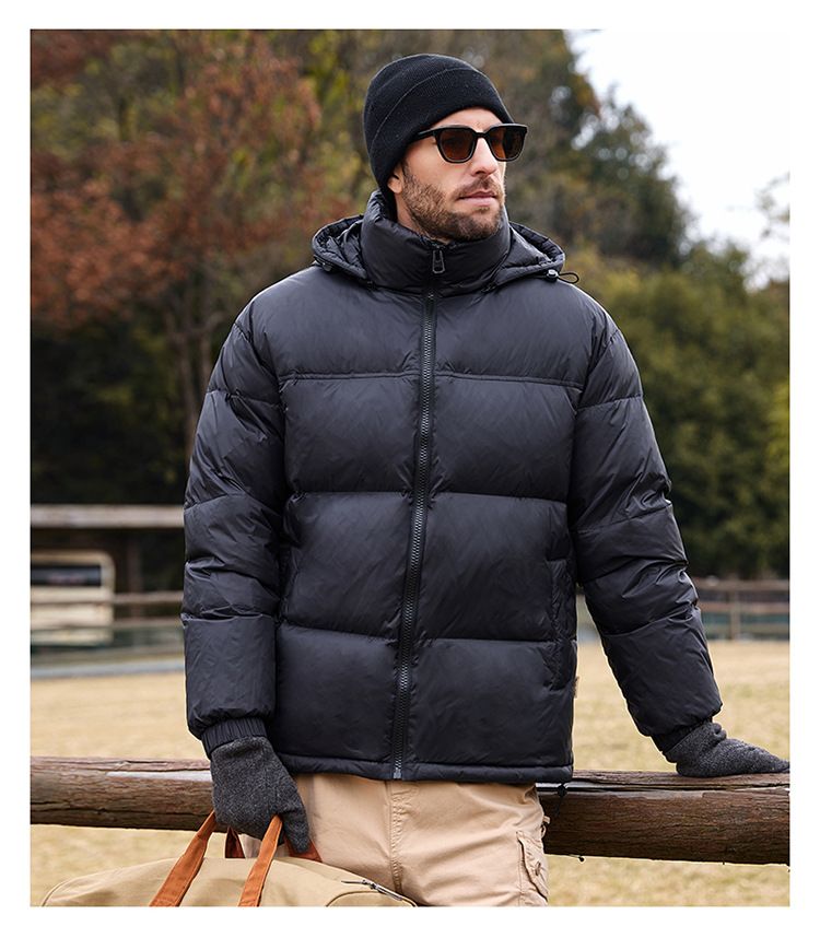 Robuste weiße Herren-Winterjacke mit Kapuze und durchgehendem Reißverschluss, maschinenwaschbar, ideal zum Skifahren, Snowboarden und für andere Aktivitäten._voghion.com