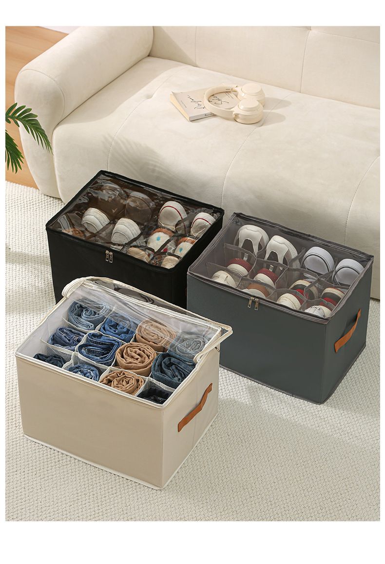 Lid Foldable Shoe Box Multifunctional Large Capacity Dustproof Oxford Cloth Compartment Clothing And Shoes Storage_voghion.com