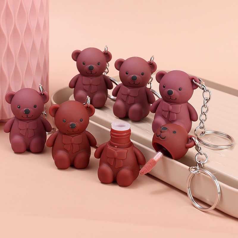 Bärbar söt björn nyckelring matt läppstift mus grå rosa läppstift hållbart naturligt läppstift koreansk kosmetika läppglans_voghion.com