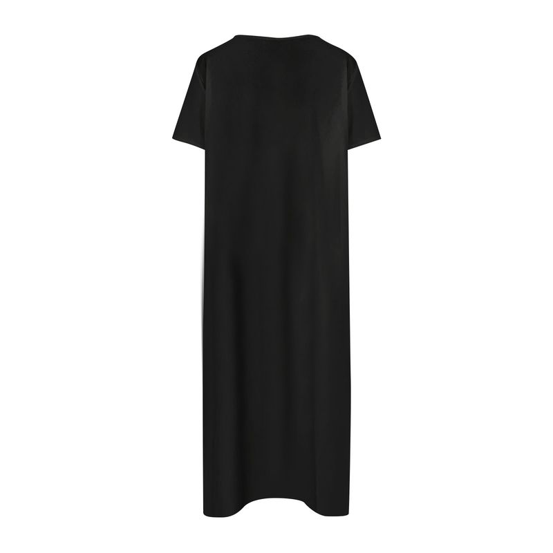 2023 Sommer Neues Langes Damen Casual Solid Kurzarm Rundhalskleid_voghion.com