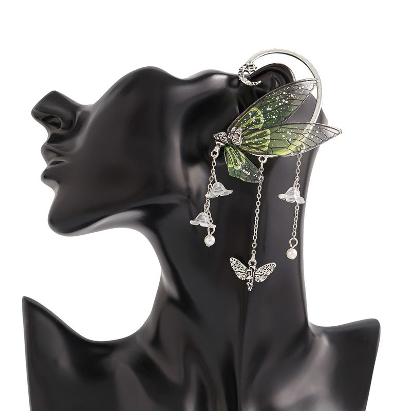 Orecchini a farfalla con nappa, elfo della foresta, senza piercing, con clip per l'orecchio, fiori a farfalla, nappa, orecchini lunghi con polsino per l'orecchio, gioielli, regali per donne e ragazze_voghion.com