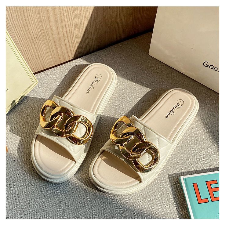 Pantuflas de suela gruesa para exteriores, estilo Xiaoxiang de celebridades de internet, suela suave, ideales para interiores y exteriores, ideales para la playa._voghion.com