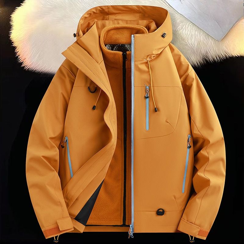 Veste d'extérieur trois-en-un populaire pour hommes et femmes, coupe-vent et chaude en velours pour le printemps, l'automne et l'hiver_voghion.com