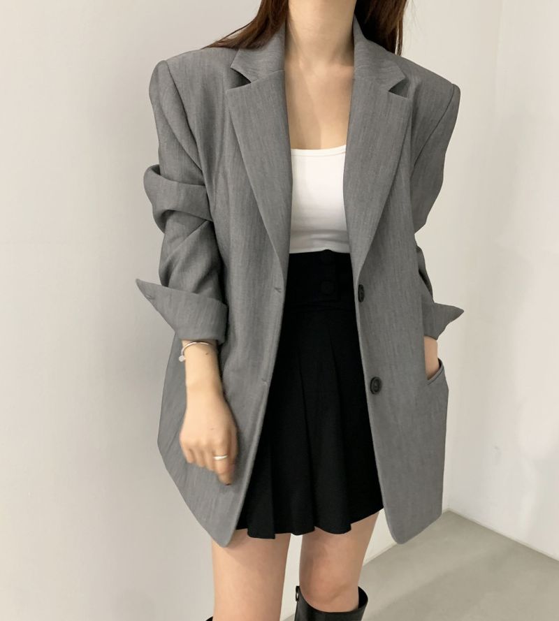 2024 Outono/Inverno Novo Melad Dress Up Coreano Chique Clássico Marrom Cinza Terno Casaco_voghion.com