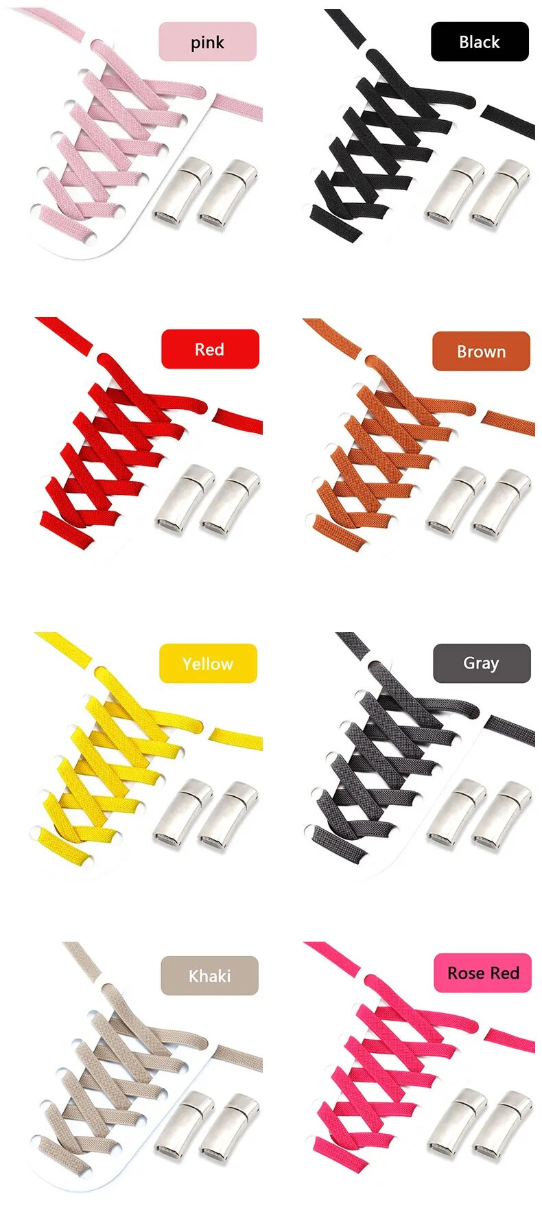 NUOVI Lacci NoTie Clip per scarpe magnetiche Lacci elastici piatti elasticizzati Sneakers Donna Uomo Bambini Lacci Casual per_voghion.com