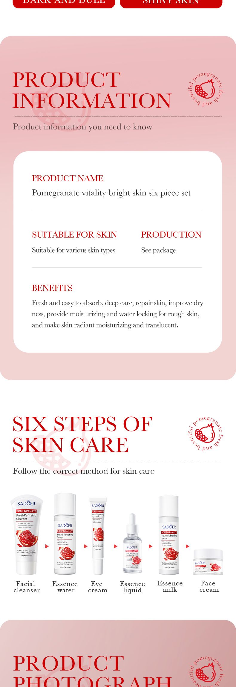 SADOER Pomegranate Fresh Beauty Six-piece Set, Hydrating And Moisturizing Facial Care, Skin Care Product Set_voghion.com