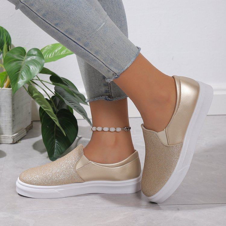 Flache Unterseite Vielseitige Pailletten Casual Board Schuhe Für Sommer Und Herbst 2023, Neue Übergroße Elastische Band, Ein Fuß_voghion.com