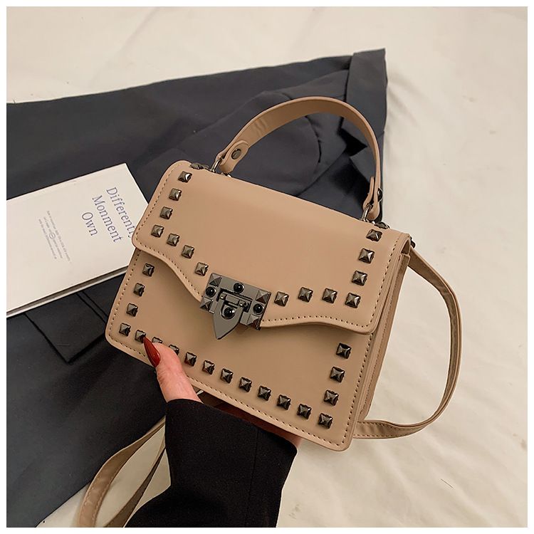 Women's Studded Clutch Bag - Spring PU Small Handbag With Flap Closure (Black, Brown, Beige, White)_voghion.com