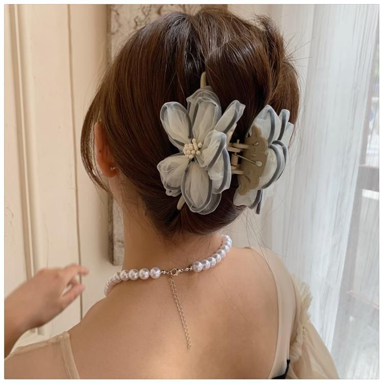Lace Flower Grab Clip, Premium French Vintage Ins Niche Design Shark Clip Hairpin Summer Hair Accessories_voghion.com