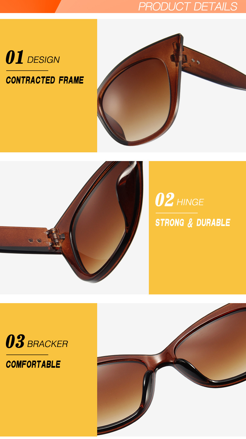 1pcs New Cat Eye Sunglasses Woman Fashion Big Frame Cat Sun Glasses Female Retro Shades UV400 Black White Color Oculos De Sol_voghion.com