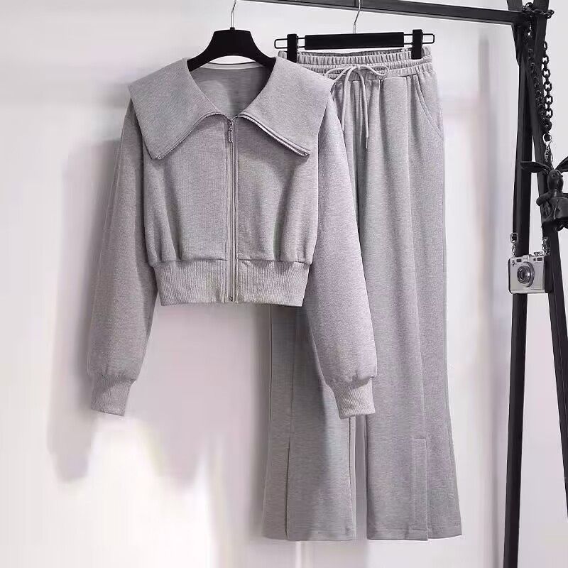 Vêtements pour femmes Mode Pull décontracté Ensemble de survêtement décontracté Haut court court Pantalon large Tenue deux pièces Automne Hiver Mode Sweat-shirt Ensemble de jogging_voghion.com